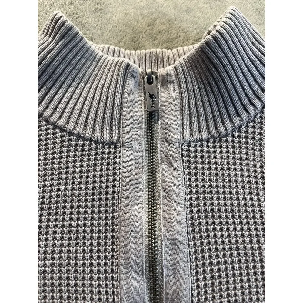 Tommy Bahama Men’s XL Gray Waffle Knit 1/4 Zip Cotton Mock Neck Sweater Pullover